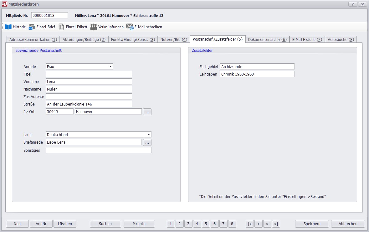Screenshot: Freie Zusatzfelder für Heimatvereine in SPG-Verein 4