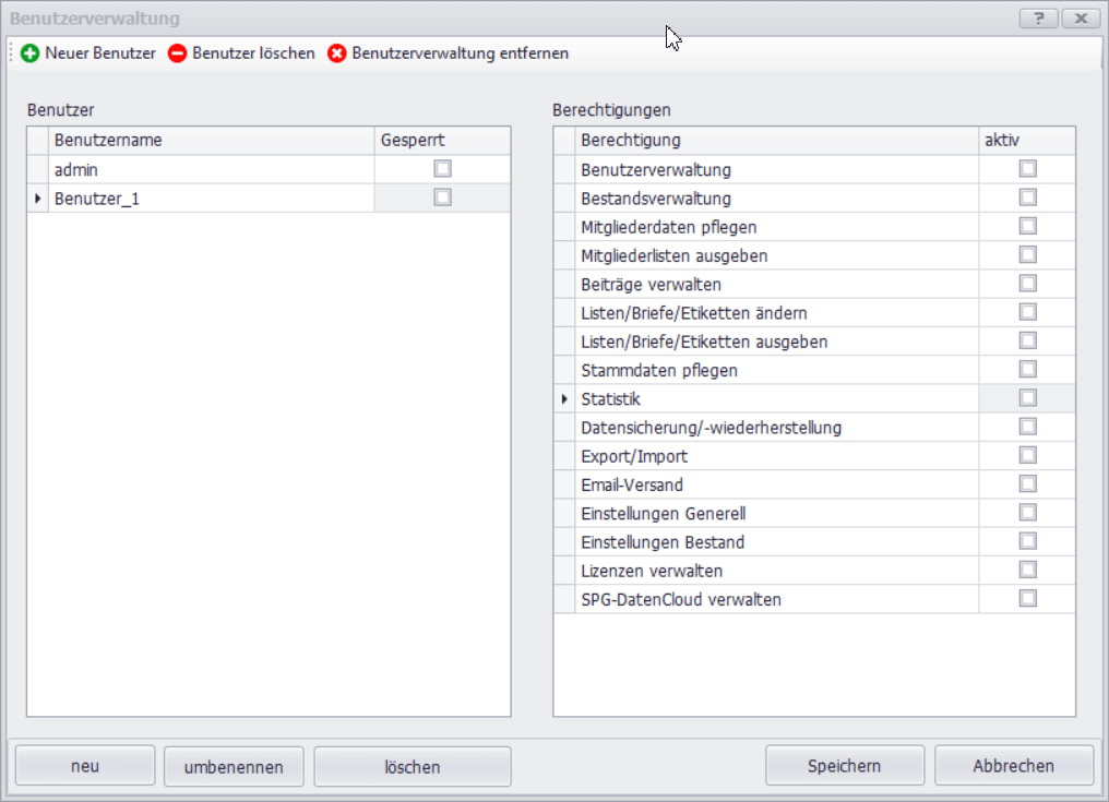 Screenshot: Benutzerverwaltung in SPG-Verein 4