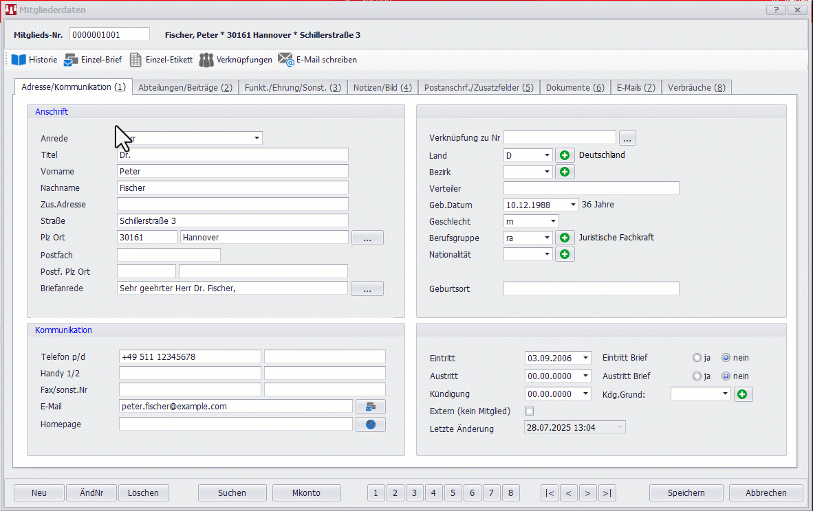 Screenshot: Mitgliederdaten in SPG-Verein 4