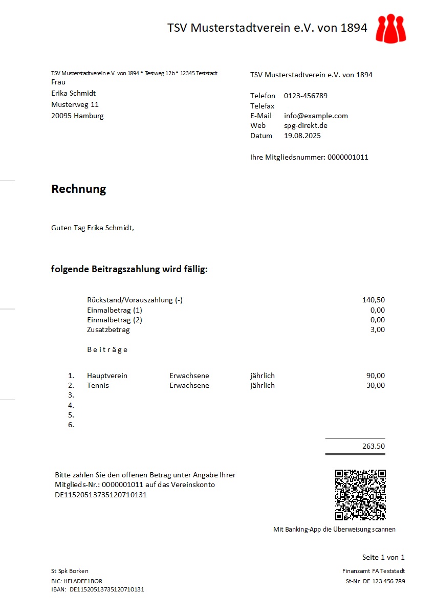 Rechnungsvorlage mit angedrucktem GiroCode in SPG-Verein 4
