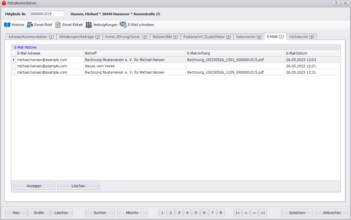 Rechnungsversand per E-Mail und Archivierung im Mitglied in SPG-Verein 4