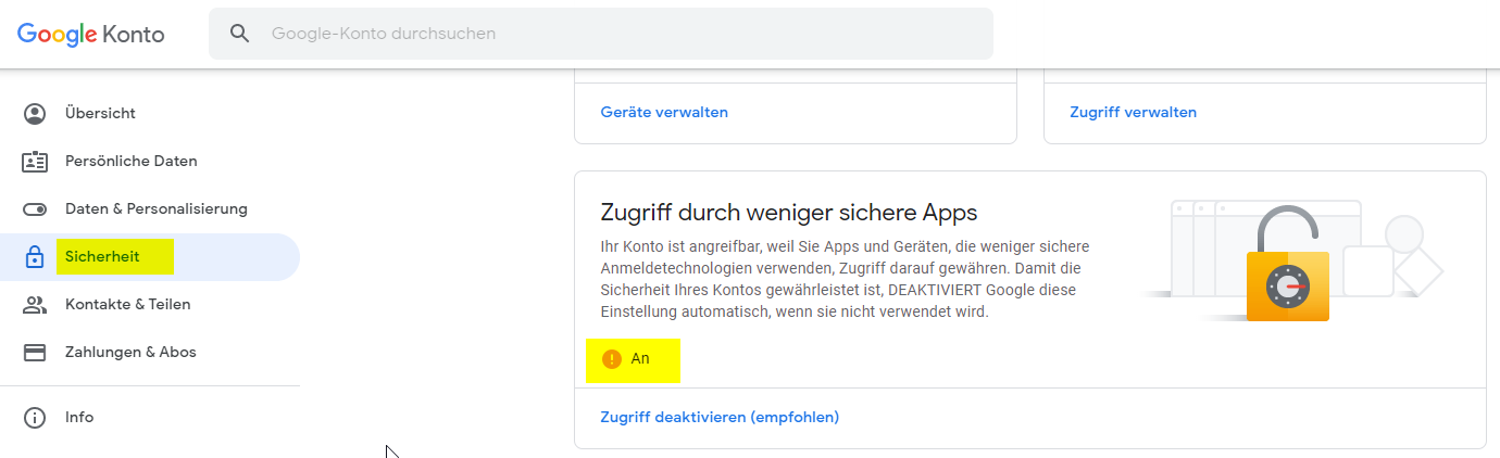 Google-Konto: Zugriff durch Drittanbieter-Apps