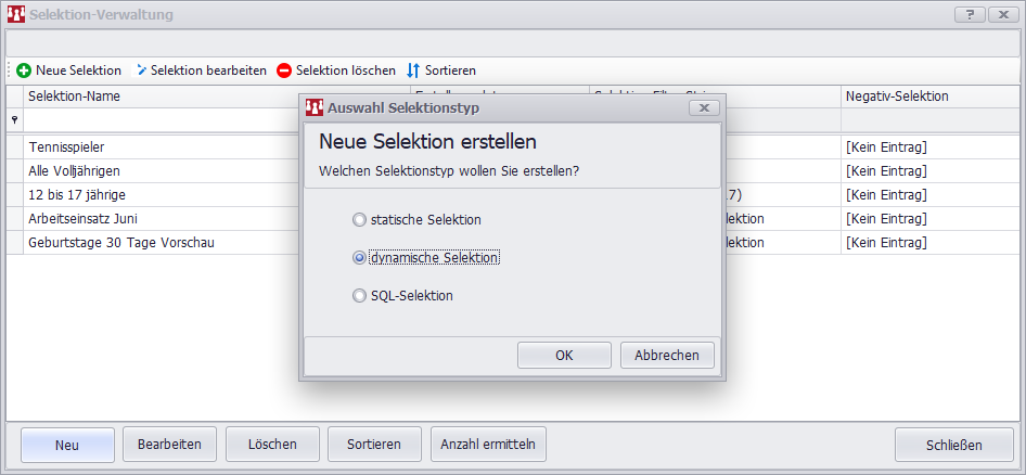 Selektion für neue Mitglieder erstellen