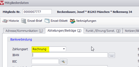 Bankverbindung korrigieren bzw. auf Rechnungszahler umstellen