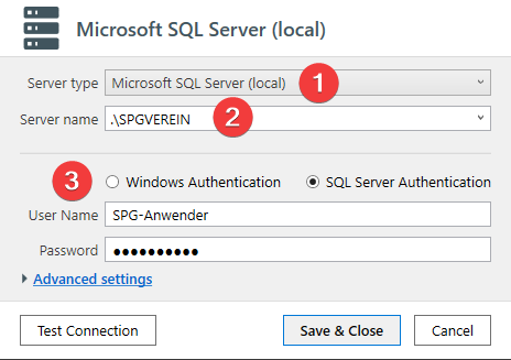 SQLBackupAndFTP: Verbindungsdialog