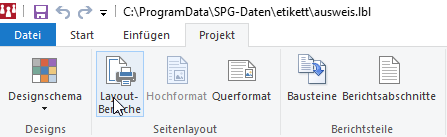 Menüpunkt Projekt – Layout-Bereiche