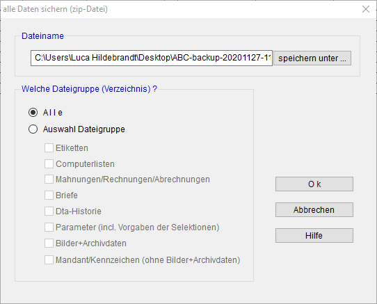 Menü Extras – Datensicherung in SPG-Verein 3