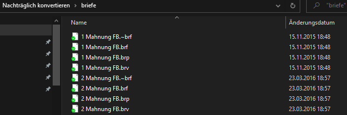Beispielinhalt des Briefe-Ordners