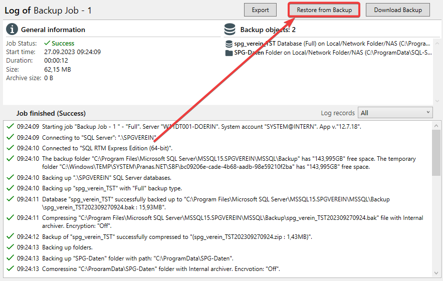 SQLBackupAndFTP: Restore from Backup