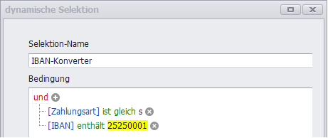 Dynamische Selektion für den IBAN-Konverter