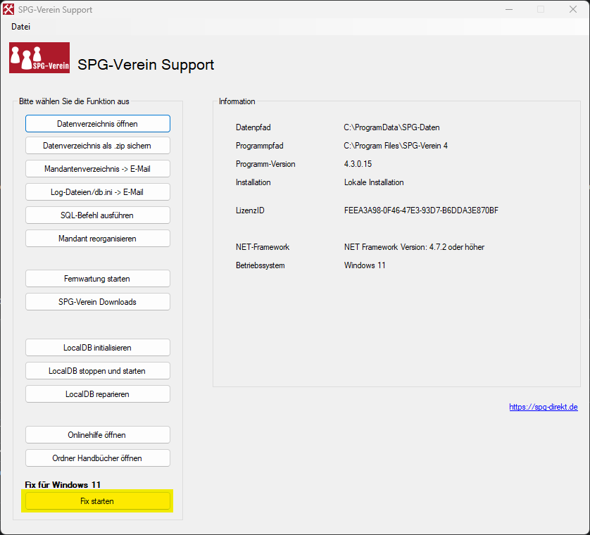 Support-Tool: Fix starten