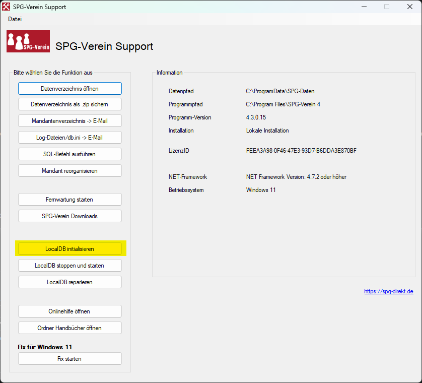 Support-Tool: LocalDB initialisieren