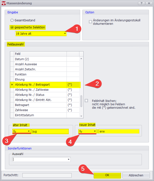 Massenänderung der Beitragsart durchführen