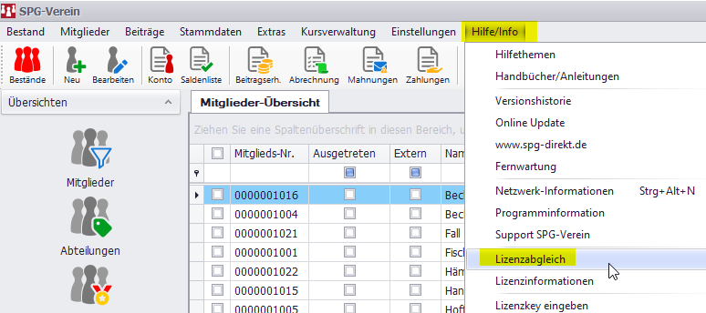 Lizenzabgleich manuell aufrufen