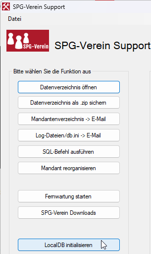 Support-Tool: Button LocalDB initialisieren