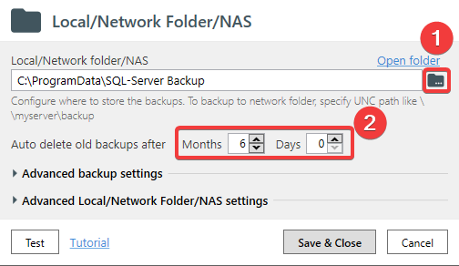 SQLBackupAndFTP: Ablageort für Backups