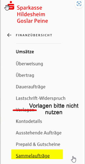 Sammelaufträge im Sparkassen-Onlineportal