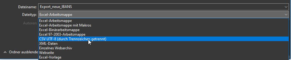 Speichern unter als CSV UTF-8