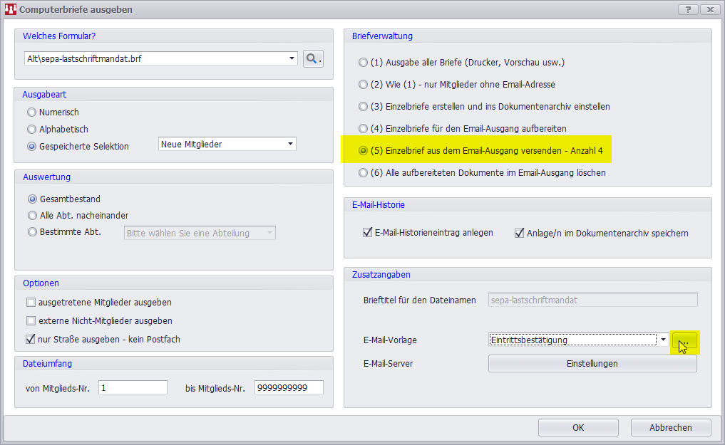 E-Mail-Versand der Briefe