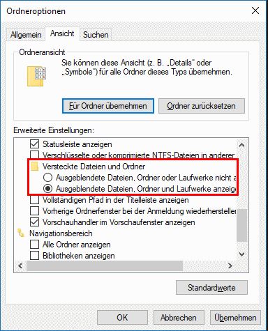 Versteckte Ordner in Windows 7 sichtbar machen