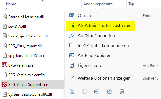 Support-Tool als Administrator starten