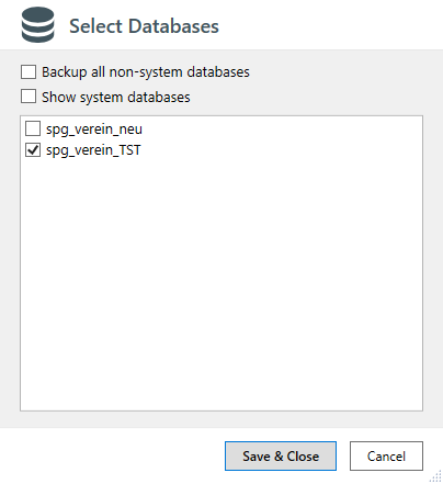 SQLBackupAndFTP: Datenbank auswählen