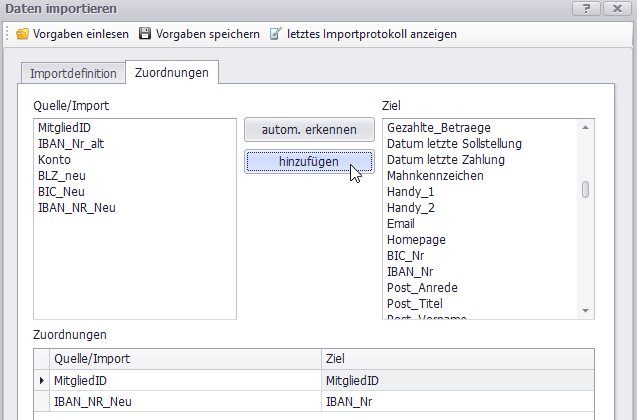 Zuordnung von Mitgliedsnummer und IBAN